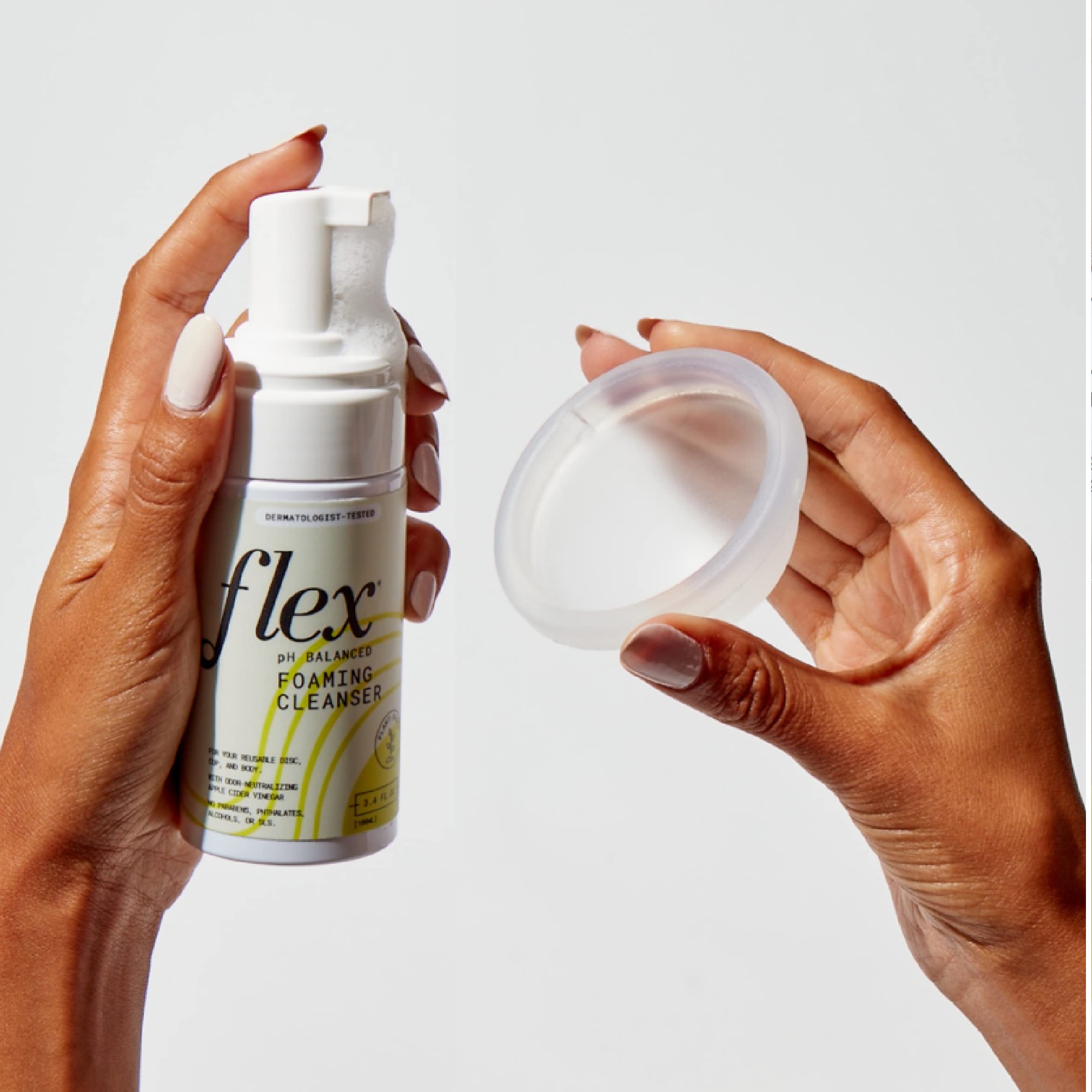 FLEX Foaming Cleanser – Plant-Based and pH-Balanced Feminine Wash for Silicone Period Cups, Discs and Your Body (3.4 oz.)