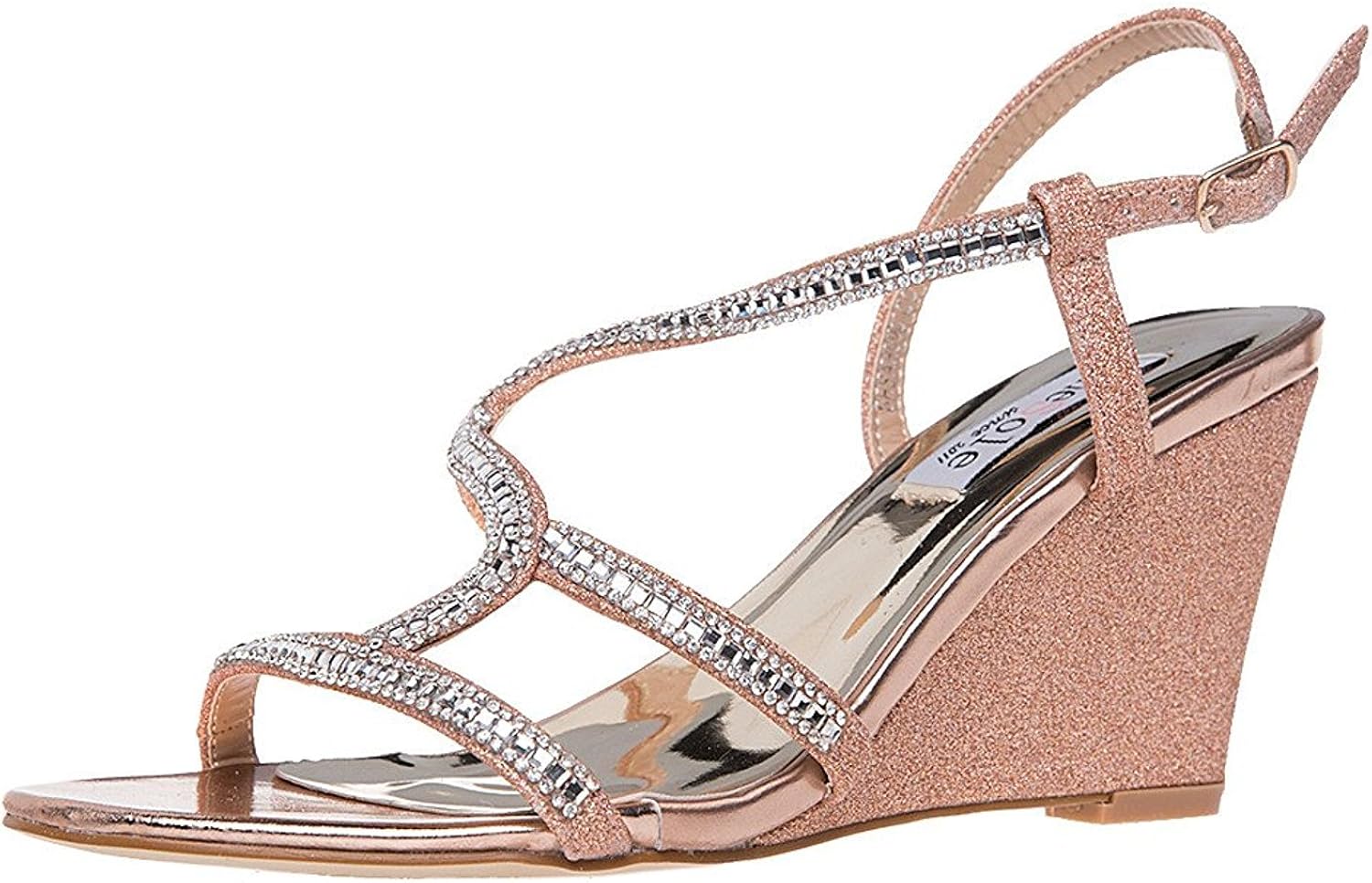 SheSole Women's Rhinestone Dress Sandals Low Heel Open Toe Wedding
