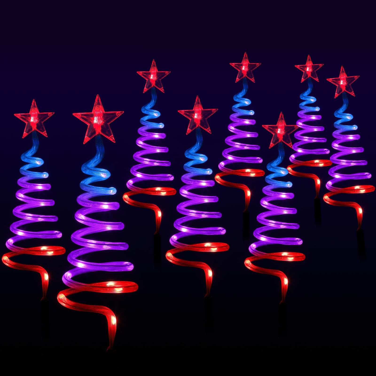 8 Pcs Smart Outdoor Christmas Spiral Tree Pathway Lights, APP Control Multicolor Connectable LED Lights with RGB DIY, Music, Timer, Waterproof Holiday Decorations Lights for Pathway, Yard, Garden