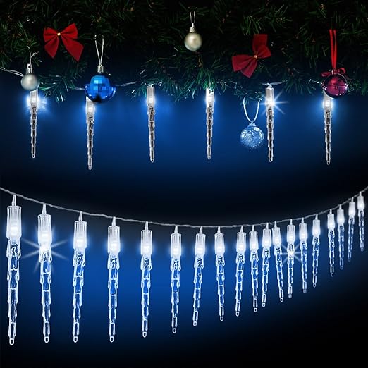 Monzana 80 LED Lichterkette Eiszapfen I Blau I Für Innen & Außen I Länge 14m I Stecker - Weihnachtsdekoration Weihnachtsbeleu