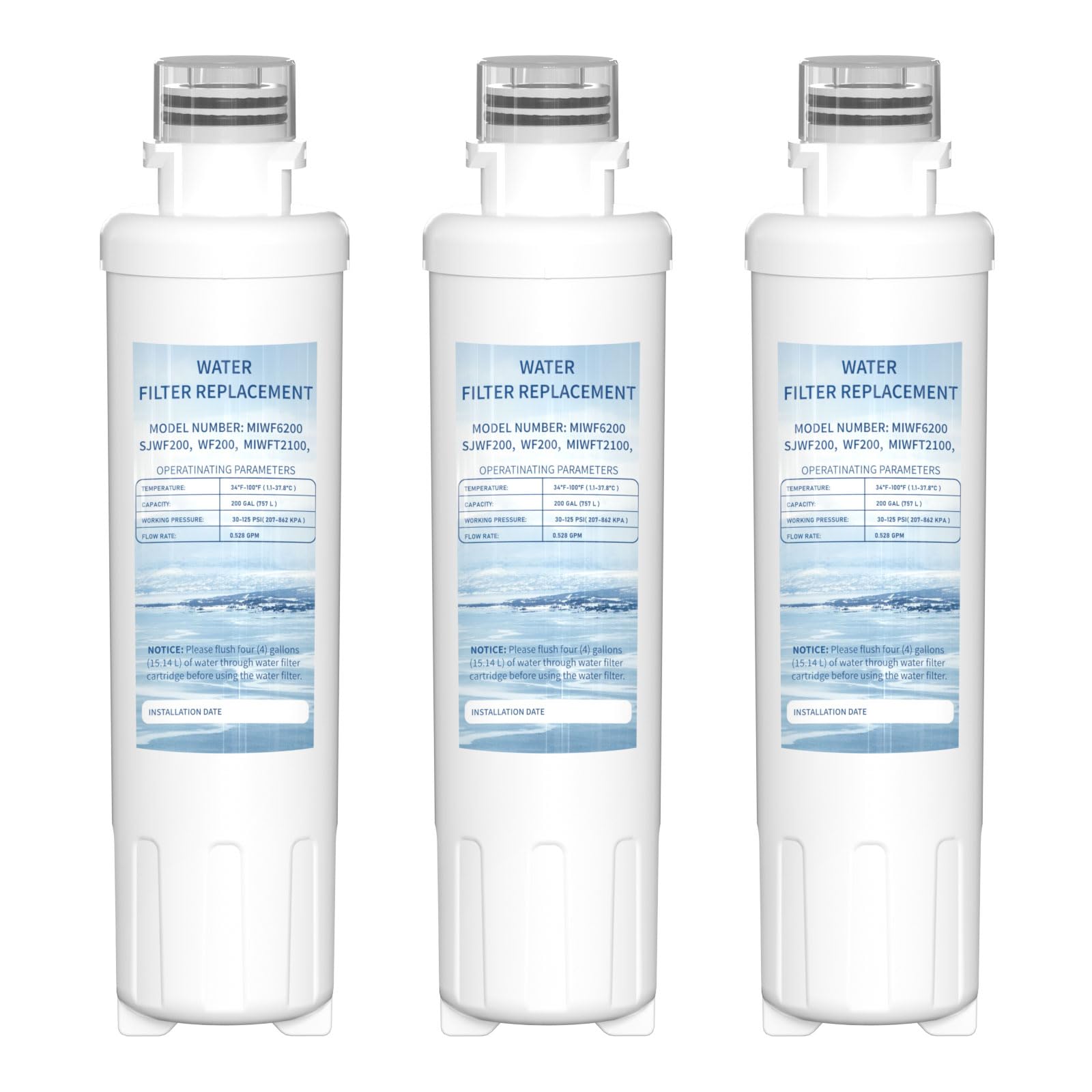 Photo 1 of MIWF6200 Twist-in Water Filter Cartridge, Compatible with Midea MRS26D5AST, MF-2008-R2, Sharp SJWF200, SJG2254FS, Thor Kitchen WF200, Zline MIWFT2100, RFM-W-36 Models, 200 Gallon, 3 Pack