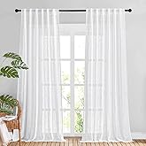 NICETOWN White Linen Sheer 120 inch Curtains for Living Room, Rod Pocket & Back Tab Semi Sheer Window Treatment Privacy with 
