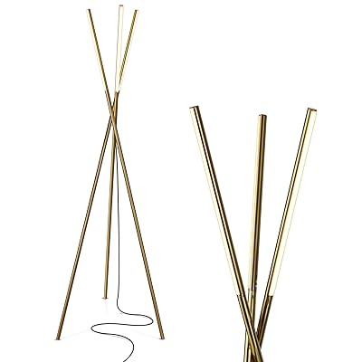 Brightech Stix LED Tripod Floor Lamp for Living Room - Dimmable Modern Standing Lamp, with 3 Lights for Bedroom - Contemporary Office Lighting- Gold/Antique Brass