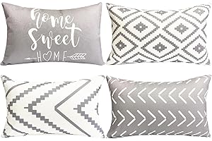 RYSMIYOU Decorative Throw Pillow Covers 12x20 Inch Grey Pillow Covers for Couch Sofa Living Room Bedroom,Farmhouse Outdoor Throw Pillow Cover Gray,Modern Geometric Linen Square Throw Pillow Case Set of 4