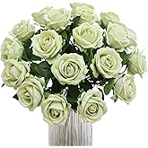 Hawesome Fake Roses Artificial Silk Flowers - 12 Pcs Green Roses Artificial Faux Flowers with Stems for Home Wedding Centerpiece Hotel Office Decor