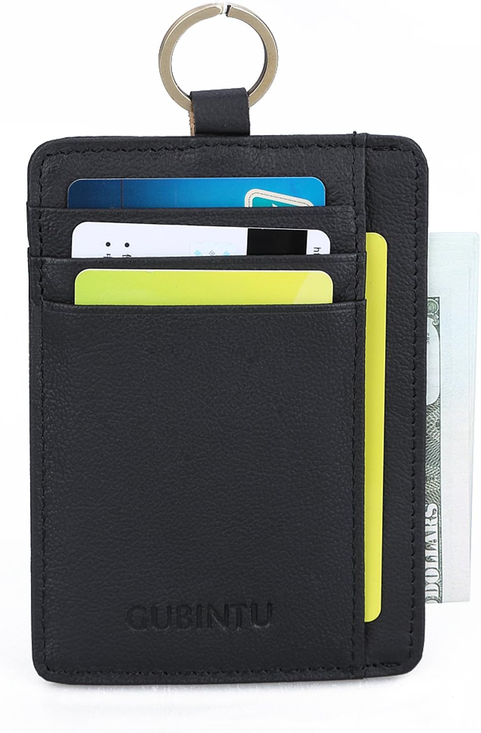 RFID Blocking Wallet for Men, Slim Front Pocket Wallet Genuine Leather Card Holder Minimalist Purse with Key Ring & ID Window (Black)
