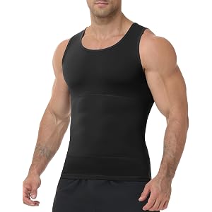 Roadbox Mens Shapewear Compression Tank Top, Slimming Body Shaper | Tummy Control Undershirt with Gynecomastia Chest Compress