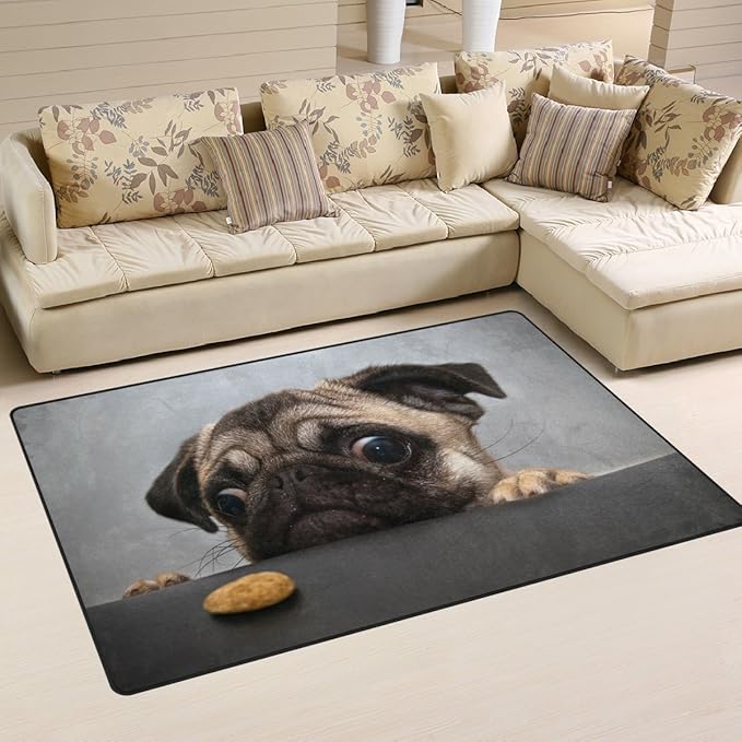 BENNIGIRY Nonslip Area Rugs Home Decor,Beautiful Male Pug Puppy Dog
