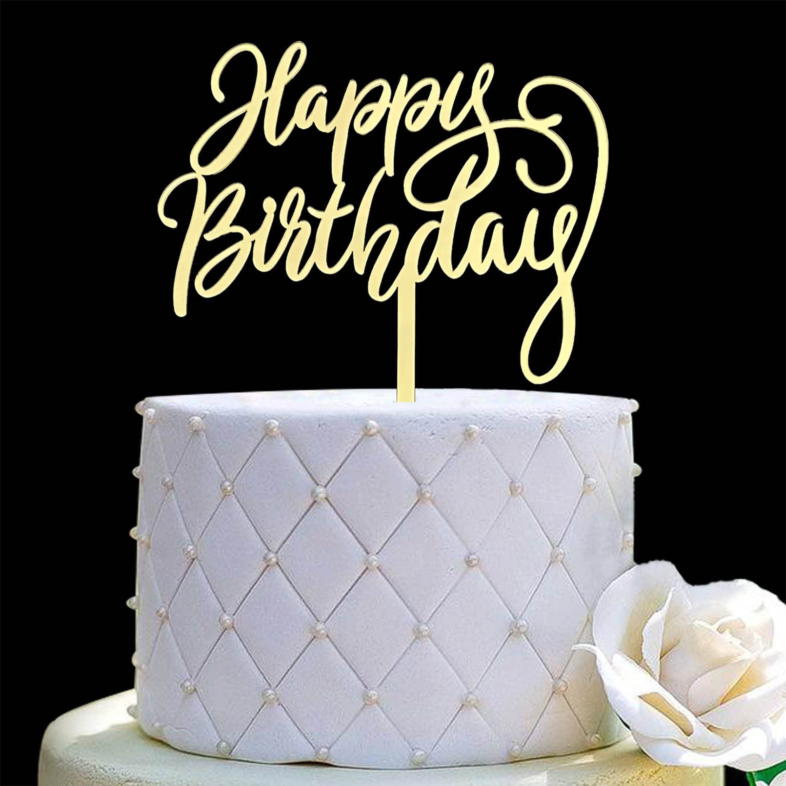 Photo 1 of Happy Birthday Cake Topper for Birthday Party Decorations, Mirror Gold Acrylic