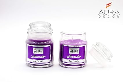 Aura Decor Gift Set of 2 Jar Candles Lavender Fragrance (Burning Time 30 Hours Each)