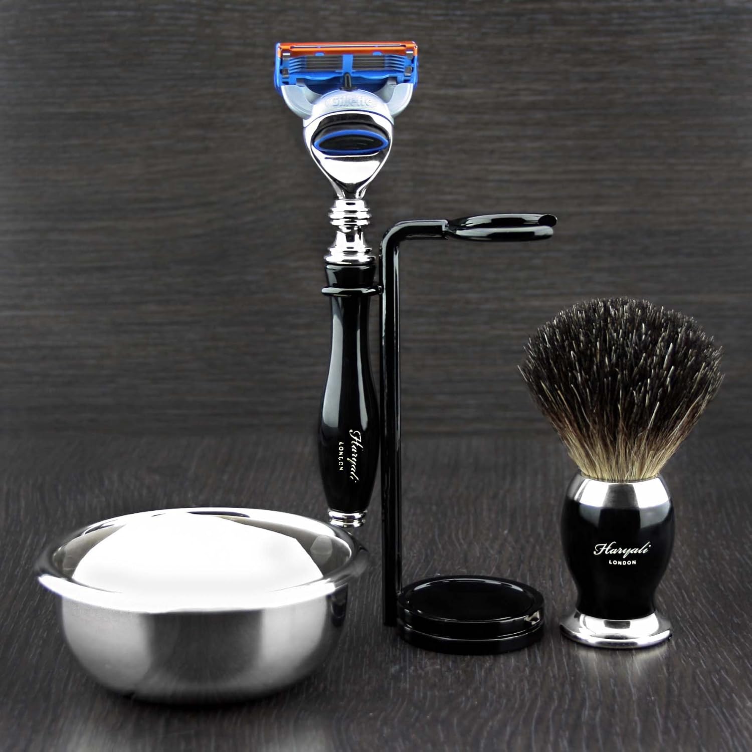 Haryali London 5 Pc Mens Shaving Kit 5 Edge Safety Razor with Black Badger Hair Shaving Brush, Stand, Soap and Bowl Perfect Set for Men - Image 3