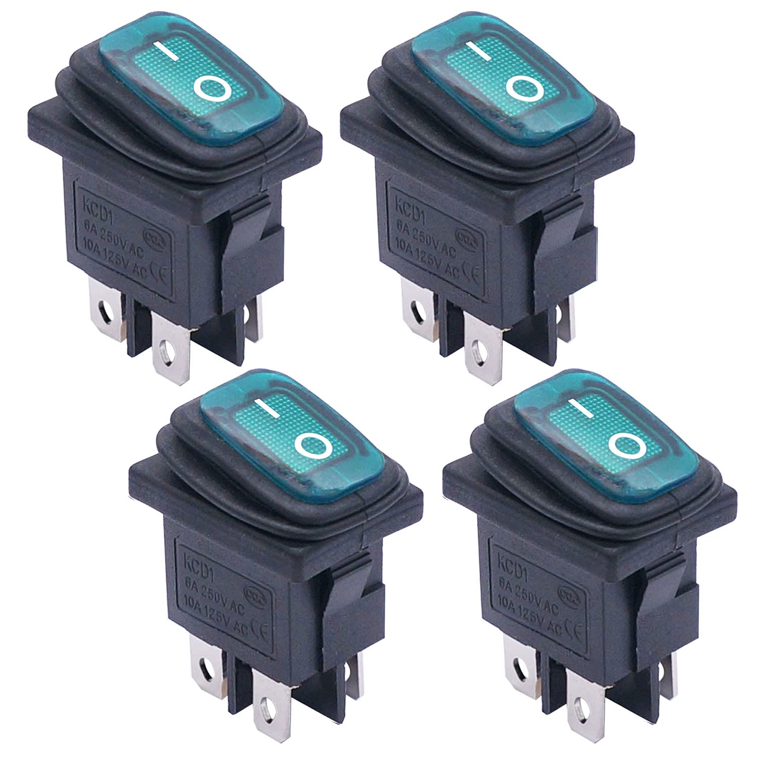 Waterproof Mini Rocker weideer 4Pcs Waterproof Mini Rocker Switch on/Off 12V Green LED 4Pin ...