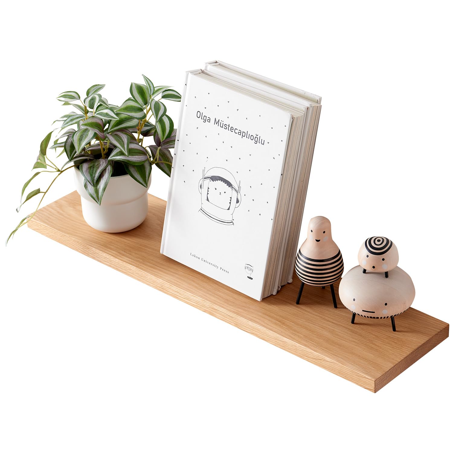 OAKERLAND Oak Floating Shelf, 60cm Wall Shelf Solid Wood, Display Wooden Ledge Wall Mounted for Bedroom, Living Room, Kitchen, Office, Laundry etc