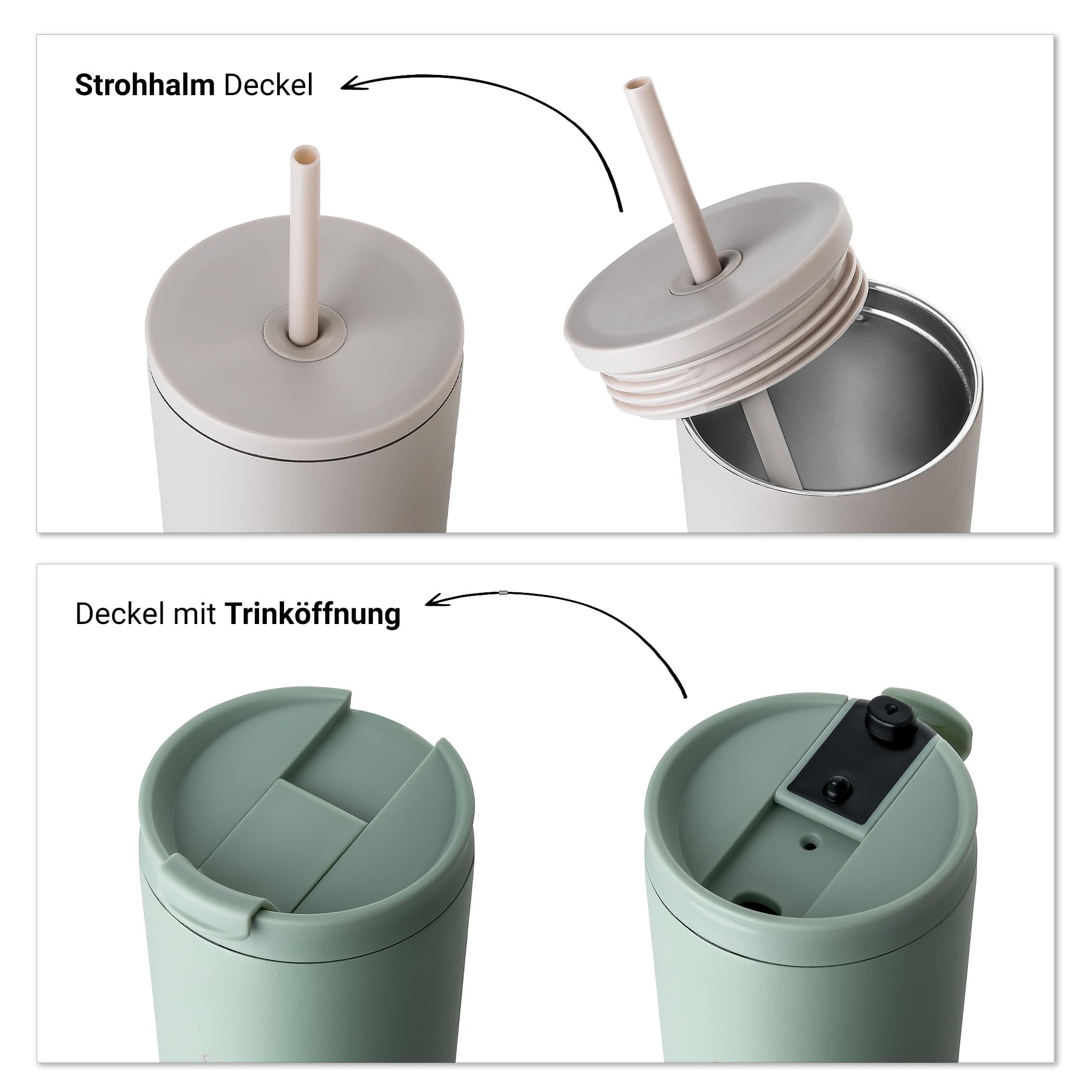 VINSUN Thermobecher mit Strohhalm 720ml - Edelstahl, auslaufsicher, doppelwandig isoliert - Heiß & Kaltgetränke - Kaffee Trinkbecher mit zwei Deckeln für Reisen, Uni 4