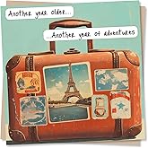 Cool Happy Birthday Card For An Adventurer - Another Year of Joy, Adventure, Travel - Suitcase, Countries - Explorer - For Friend, Bestie, Family, Daughter, Son, Relative, Other, Women, Men