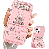 LISEVO Camera Cvoer Stand Case for iPhone 13/14 Case 6.1 - Women Mujer Girl Girly Unique Cute Aesthetic PU Leather Folio Folded Flipped Holder with Magnetic Closure Phone Case, Castle Flower Firework