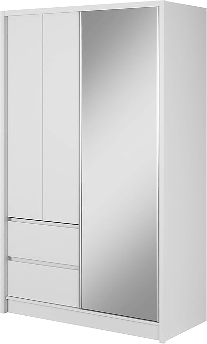 E Meubles Armoire Penderie Avec Etageres Portes Coulissantes Miroir Encastre Tiroirs Chambre A Coucher D Enfant D Ado Salon Entree Pour Vetements Lucy Blanc 130 Cm Amazon Fr Cuisine Maison