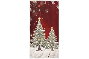 PFREWN Christmas Tree with Snowflake Hand Towels 16x30 in Bathroom Towel, Retro Wooden Red Small Bath Towel Merry Christmas X-mas Bathroom Decor Gifts