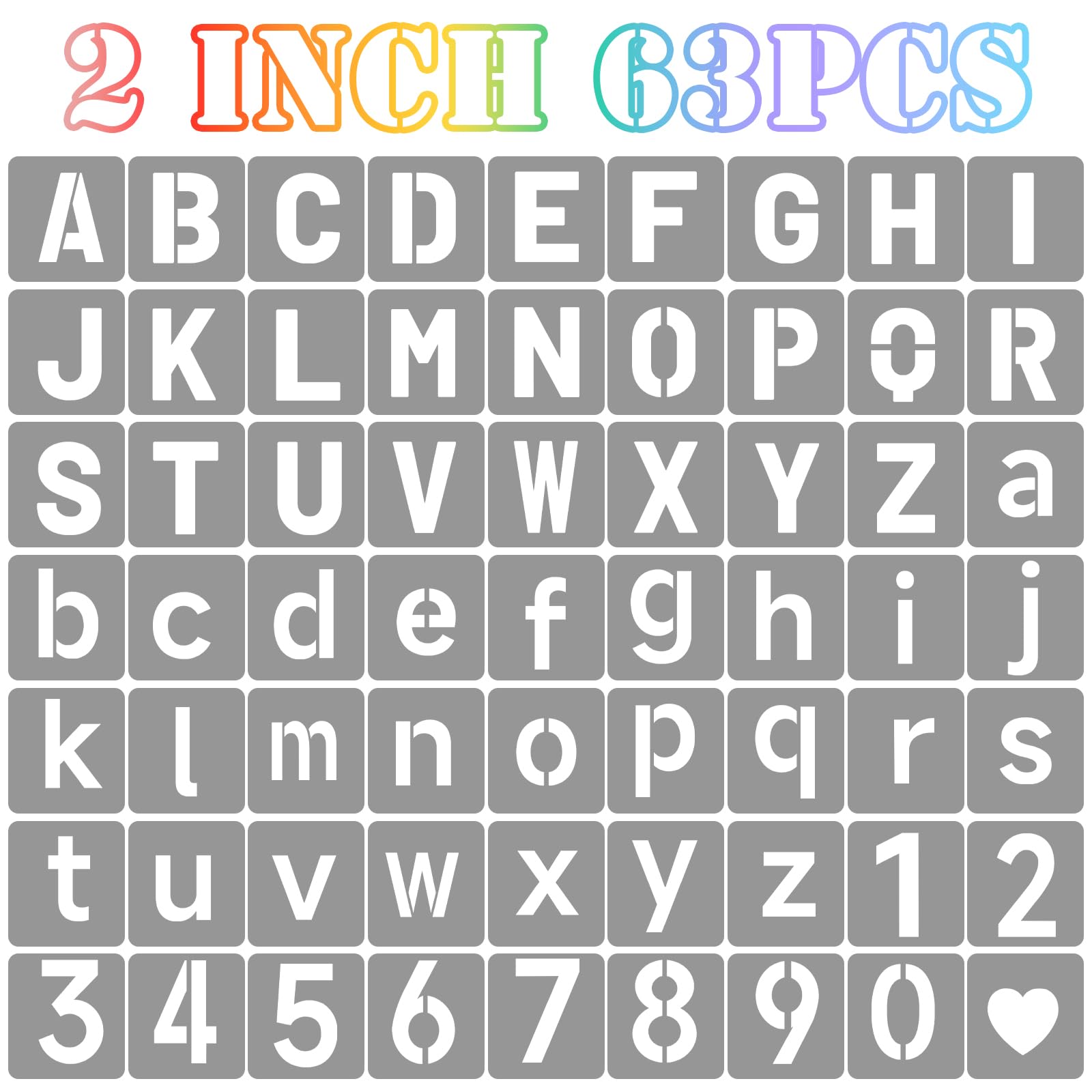 Photo 1 of 2 Inch Letter Stencils Symbol Numbers Craft Stencils, 63 Pcs Reusable Alphabet Templates Interlocking Stencil Kit for Painting on Wood, Wall, Fabric, Rock, Sign, DIY Art Projects (Letter and Number)