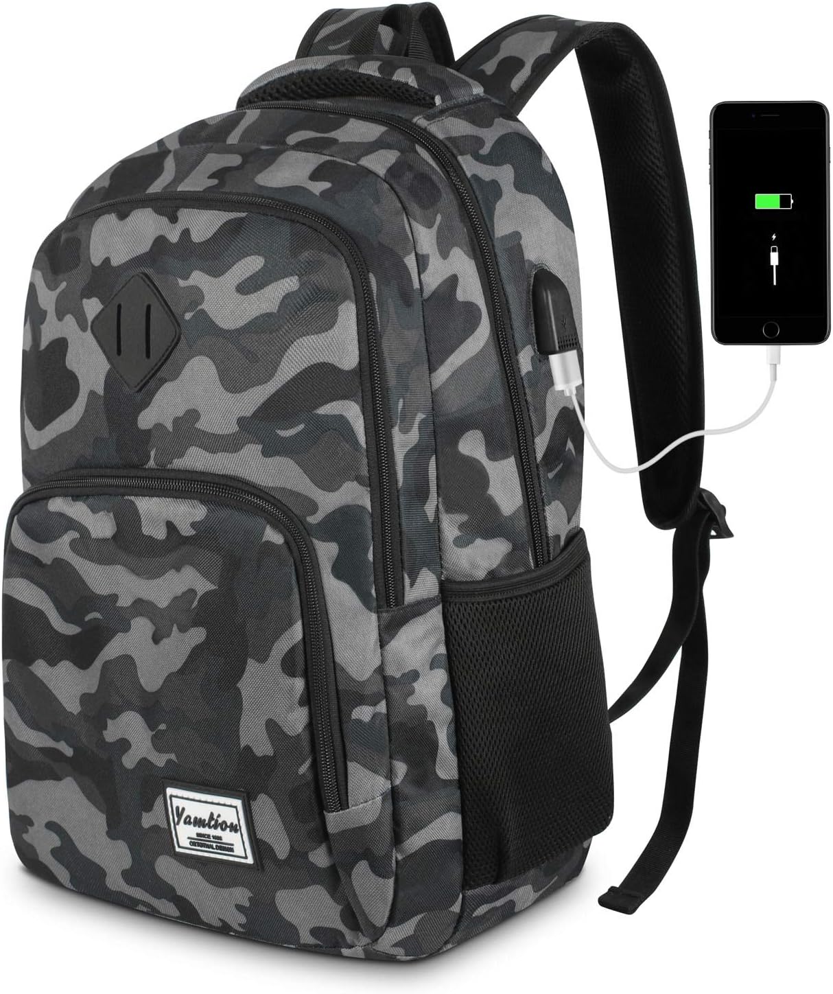 YAMTION Herren Rucksack,Schulrucksack Jungen Teenager mit mit USB-Ladeanschluss für Reisen Camping Schule Arbeit Büro