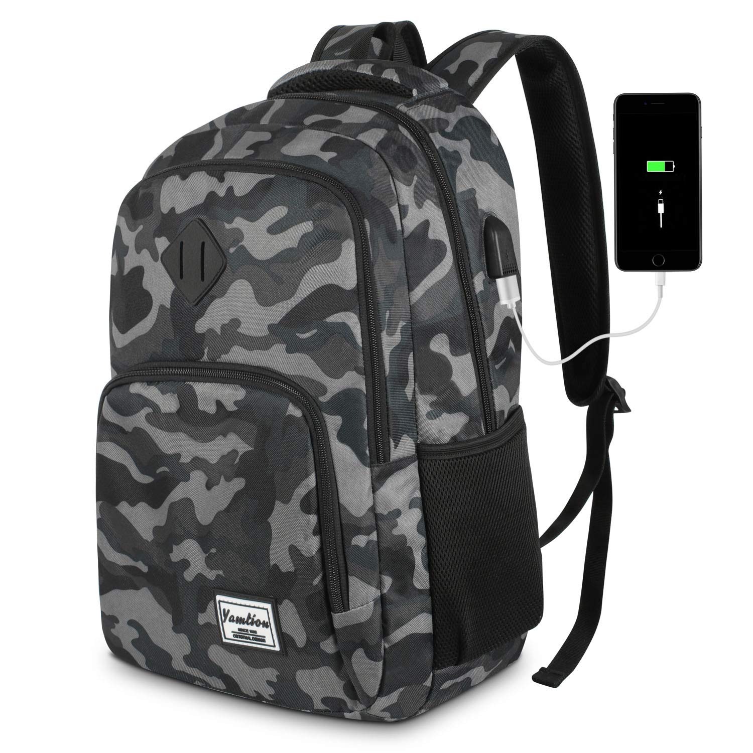 YAMTION 15.6 Inch Laptop Backpack for Men and Women with USB Charging Port for Business University 35L (15.6 Inches, B6-Camouflage Black) โ image 1