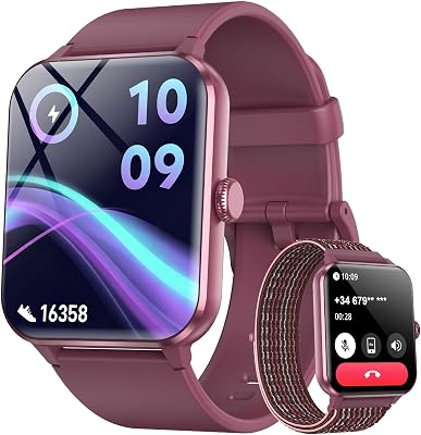 Montre Connectée Homme Femme, Appel Bluetooth, Rouge vin