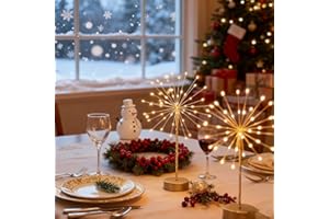 gifskiu Nest and Flowers Table Lights,Mini Table Starburst Lights Warm White LED Fireworks Light Christmas Firework Centerpiece Light Decorative Starburst Firework Lamp Party Indoor Decor(Warm,6PCS)