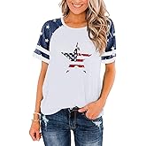 BANGELY American Flag T Shirt Patriotic Shirts Women Veteran Shirt Raglan Short Sleeve Stars Stripes Top Tees