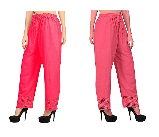 Women's Cotton Palazzo Designer Plain Casual Wear Palazzo for Women/Girl Combo Cotton Palazzo Color-Pink_ Peach