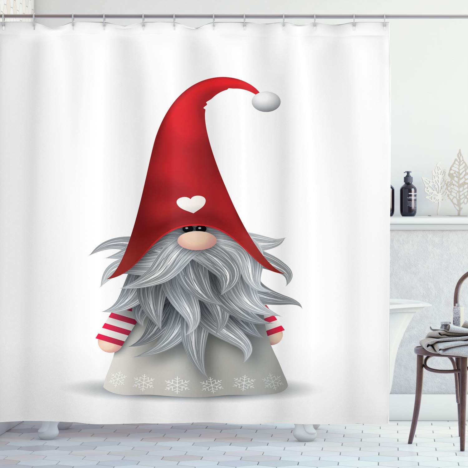 Amazon Com Ambesonne Gnome Shower Curtain Nordic Tonttu Myth Finnish Creature Nisser Scandinavian Folklore Print Cloth Fabric Bathroom Decor Set With Hooks 70 Long Ruby Pale Grey Home Kitchen