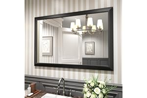 Amorho Black Bathroom Mirror, 48" x32" Thick Metal Framed Wall Mirrors for Over 2 Sinks, Bedroom, Living Room, Entryway, Large Rectangle Vanity Mirrors.