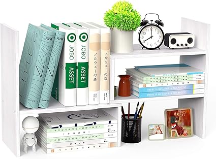 Amazon Popq ブックスタンド 本立て 伸縮自由 三層収納 学生本立て 家居 オフィス用 ホワイト 文房具 オフィス用品 文房具 オフィス用品