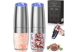 FORLIM Electric Salt and Pepper Grinder Set, Upgraded 4 Batteries, Automatic Pepper Grinder with LED Light, Adjustable Coarseness One Hand Operation, Stainless Steel,2 Pack (Sliver)