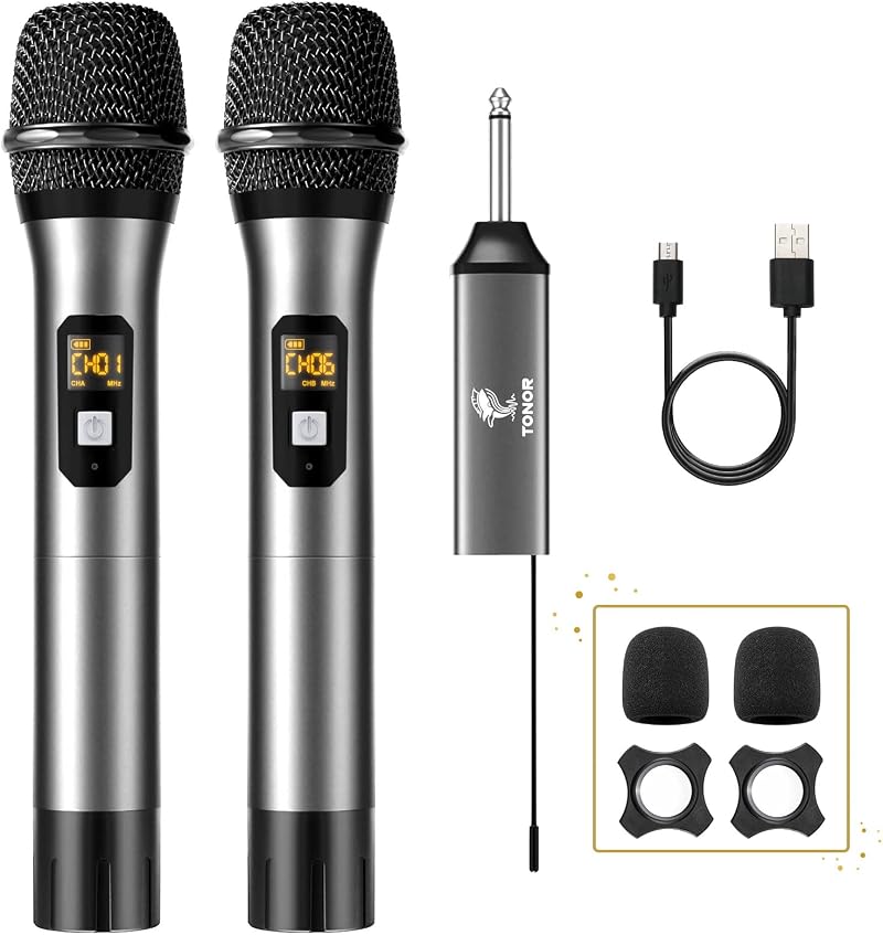 TONOR TW630 Wireless UHF Dual Microphone System with Rechargeable Receiver