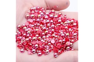 MIOBLET Mixed Size 2/3/4/5/6mm 1000Pcs Imitation Pearls Bead Half Round Flatback Pearl Rhinestones Beads Nail Art Crafts DIY Gem Decoration (09 Red AB)