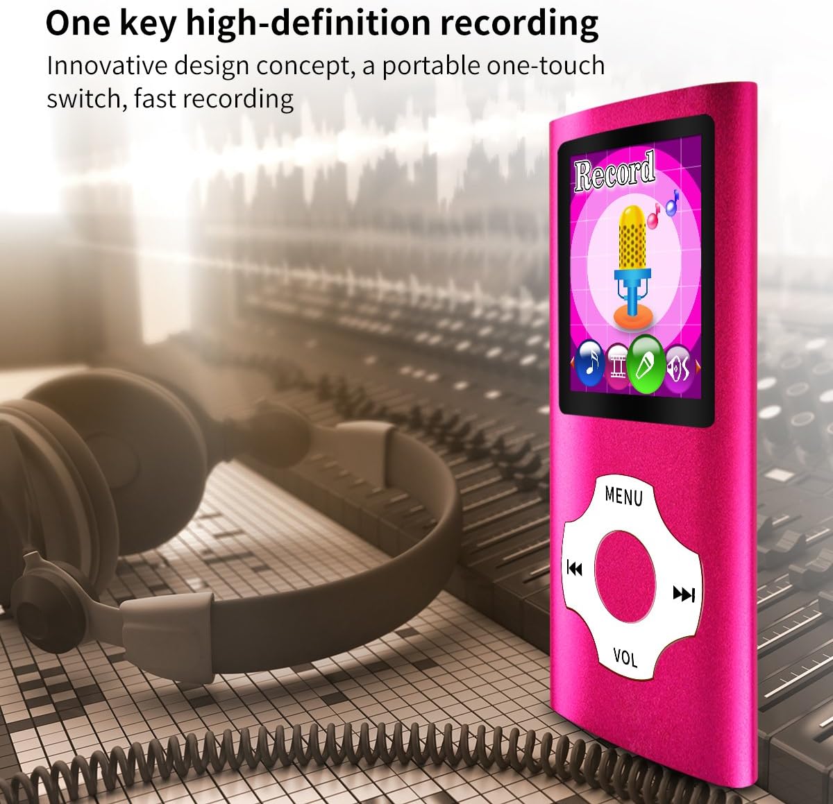 Mymahdi MP3/MP4 Portable Player,1.8 Inch LCD Screen,Max Support 64GB,Pink: Electronics