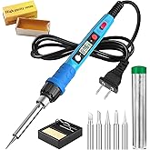 Soldering Iron Kit, 80W 110V LCD Digital Solder Iron Pen with Ceramic Heater, Portable Welding Tools with 5pcs Tips, Stand, S
