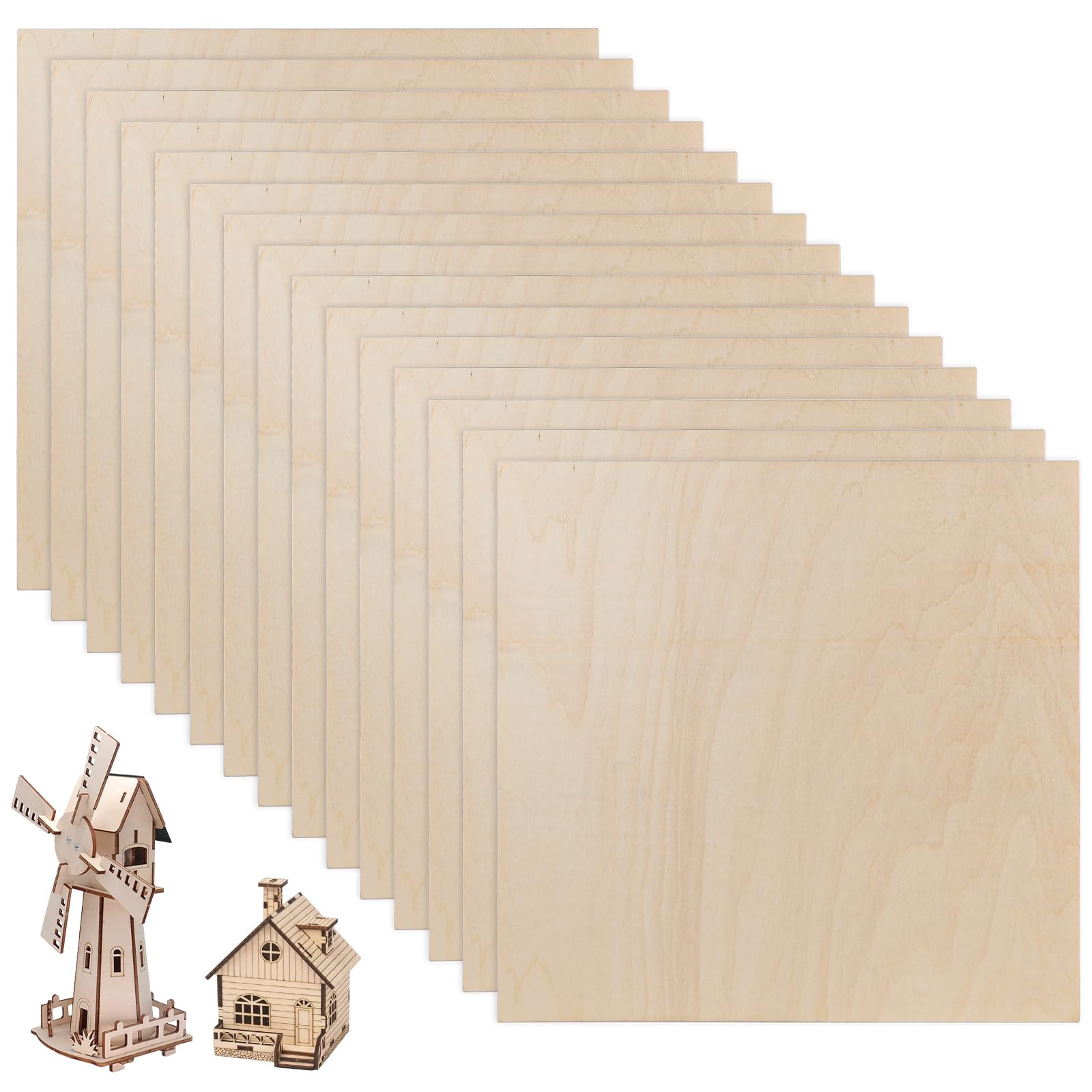 DBREAKS Pack of 15 3 mm Wooden Panels Plywood, Thin Craft Wood Board Tree Discs for Crafts and Painting, Blank Plywood Panels, Pieces DIY Model Making Crafts, 30 x cm (YH-95933-30x30cm15pcs)