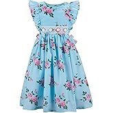 Girls' 2T-12 Vintage Floral Print Casual Sundress Cotton Spring Summer Autumn Dress Easter Clothes