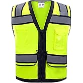 sesafety Hi Vis Safety Vest with Pockets and Zipper,Reflective Class 2 Safety Vest for Men, Neon Lime, 2XL