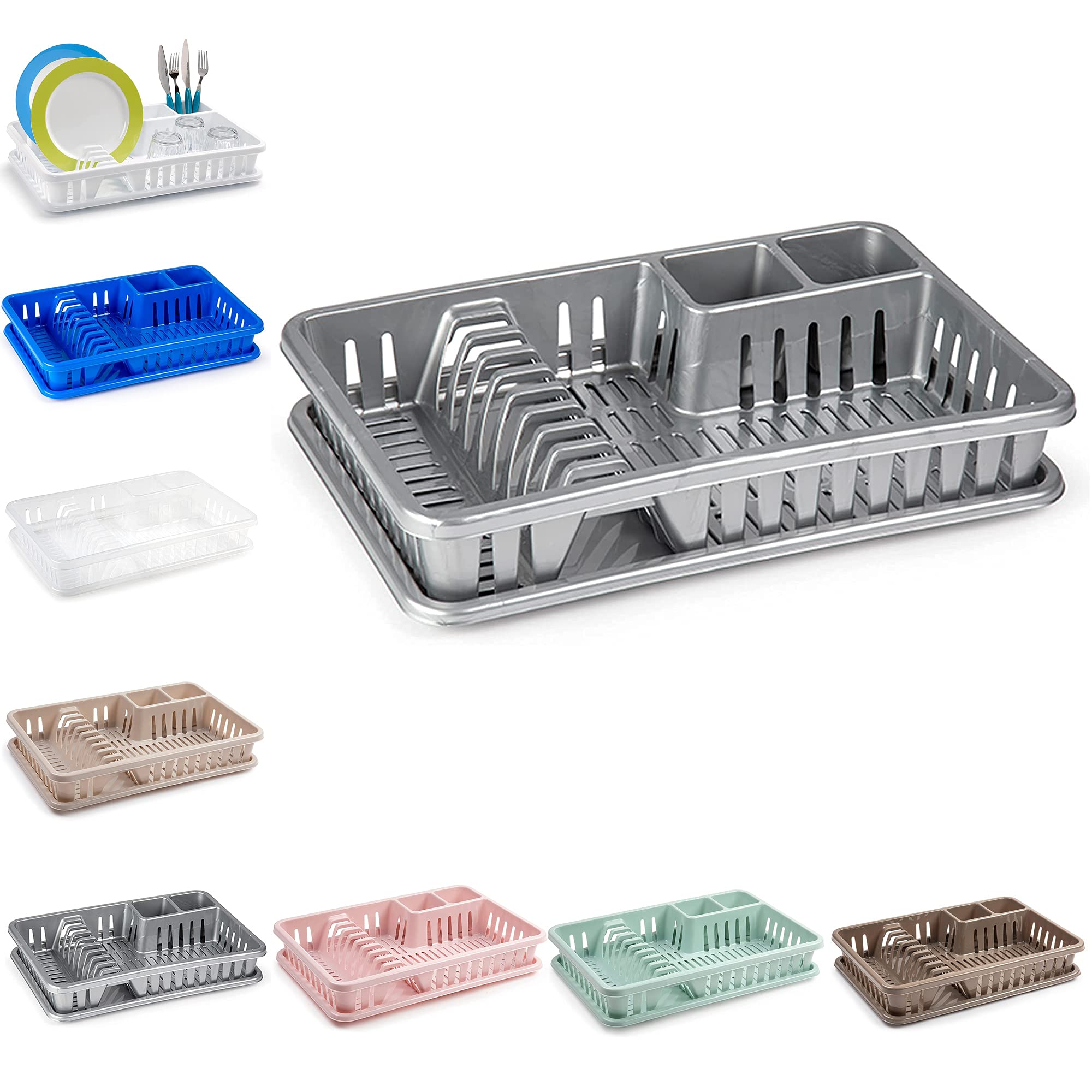 plastific Plastic Dish Drainer Plate Cutlery Rack Kitchen Sink Utensil Draining Cup Holder Drying Rack Draining Rack Sink Drainer Kitchen Gadgets (1-A (45 x 29.7 x 8cm, Silver))