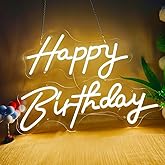Happy Birthday Neon Sign Large for Backdrop with Remote Control, 32.5 Inch Two-piece Free Combination Big Happy Birthday Neon Light for Wall Decor, LED Sign for Birthday Party Decoration,Warm White