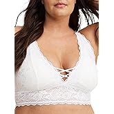 Torrid Women's Plus Size Simply Lace XO Bralette with Crisscross Design, Cloud Dancer, 00