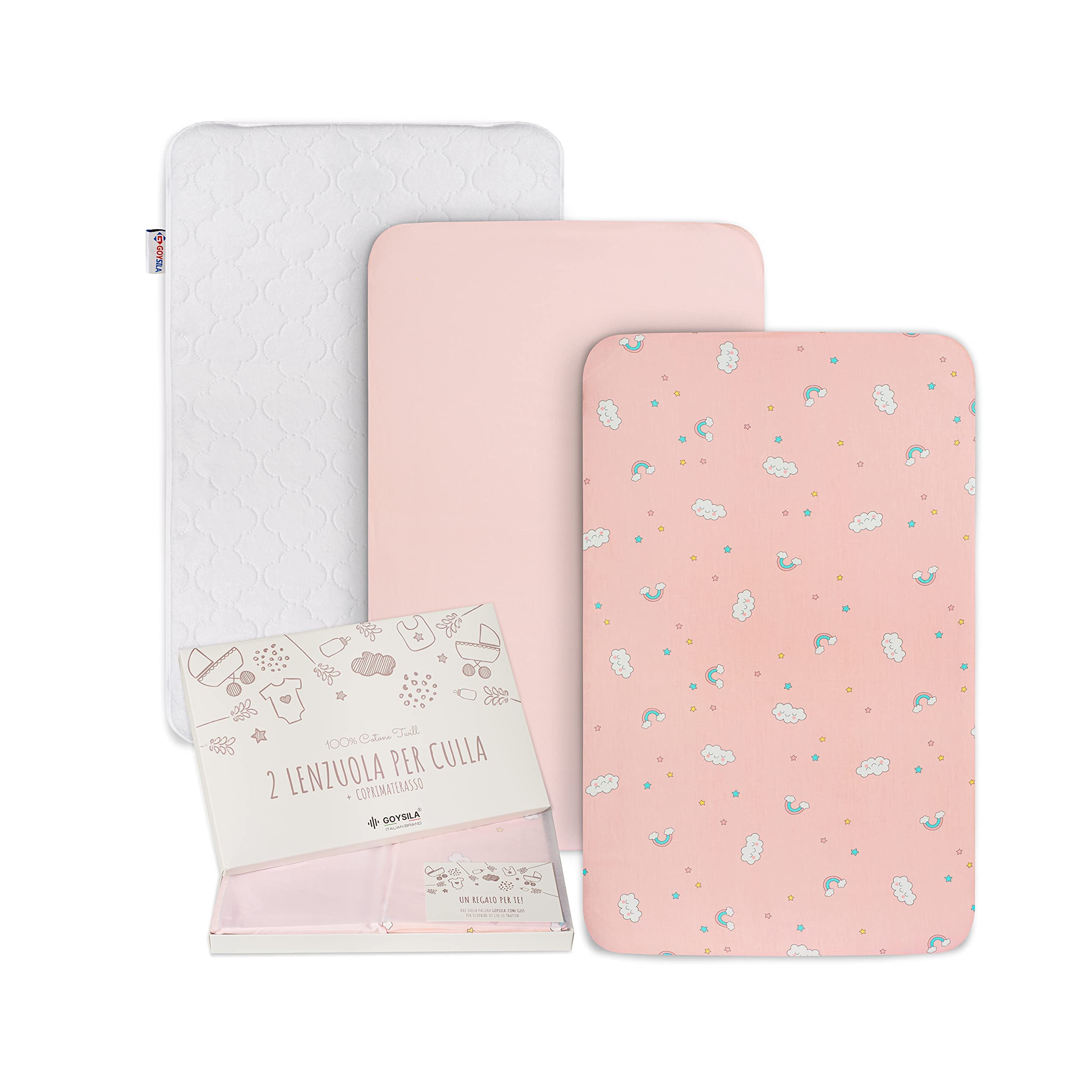 GOYSILA 3-Piece Set Fitted Sheets, Pink 100% Cotton Oeko-Tex Mattress Protector for Next2me, Lullago, Brevi Nanna Oh, Cozee & more Cribs, Machine Wash, Crib Size