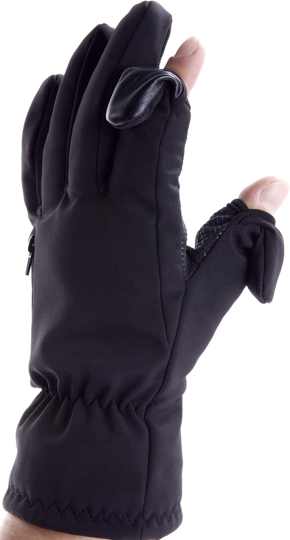 Easy Off Gloves Unisex Skiing and Photography Gloves. Fold Back Magnet Fastened Finger Tips with Zip Pocket for Memory Cards
