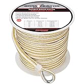 Extreme Max 3006.2261 BoatTector Premium Double Braid Nylon Anchor Line with Thimble - 1/2" x 200', White & Gold