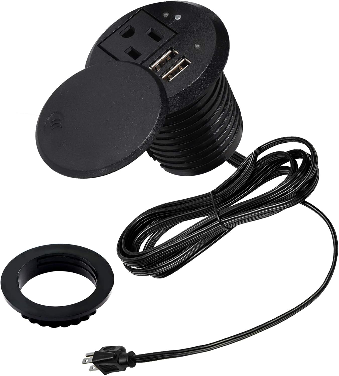 Desktop Power Grommet,1AC Plug and 2 USB Ports Socket,Desk Cover Power Strip Outlet for Computer Desk/Office Table/Conference/Kitchen/Hotel