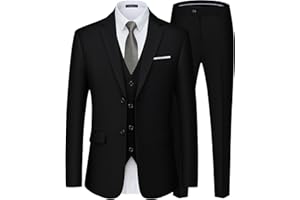 Saruit Men's Suits Slim Fit Tuxedo Suit Set 3 Piece 2-Button Solid Prom Wedding Party Blazer Vest Pants
