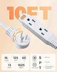 DEWENWILS 10FT Flat Plug Extension Cord, 3 Prong