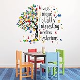 Mfault Autism Awareness Day Inspirational Sign Wall Decal Sticker, Positive Puzzle Piece Tree Colorful Nursery Classroom Decoration Baby Bedroom Art, Autistic Spectrum Motivational Kid Room Decor Gift